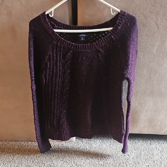American Eagle Outfitters Purple Crew Neck Sweater Textured Knit - Picture 1 of 4
